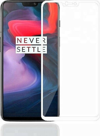 Tempereg Glass Adeziv complet Full Face Tempered Glass Alb (OnePlus 6)