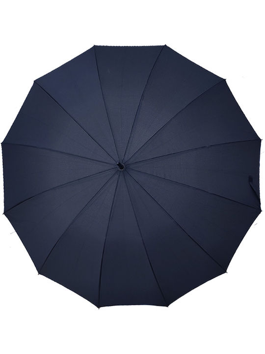 Windproof Automatic Umbrella with Walking Stick Navy Blue