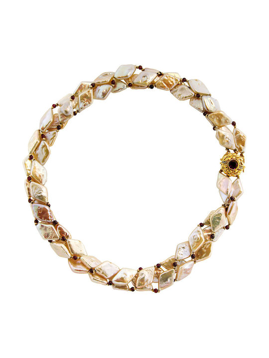 Halskette aus Weißgold 14K mit Perlen & Diamant