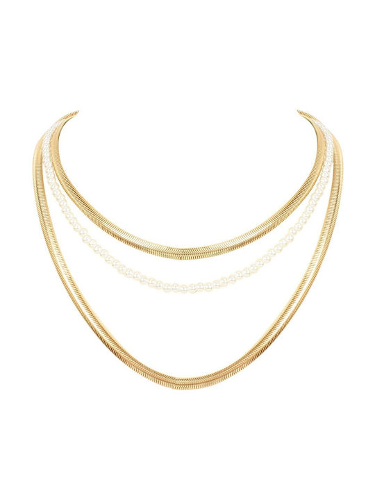 Halskette Dreifach Vergoldet mit Perlen