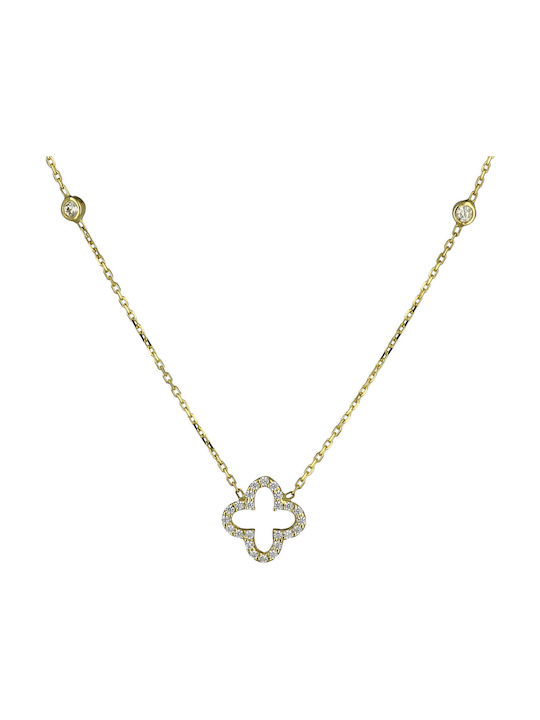 Necklace Double from Gold 14K with Zircon