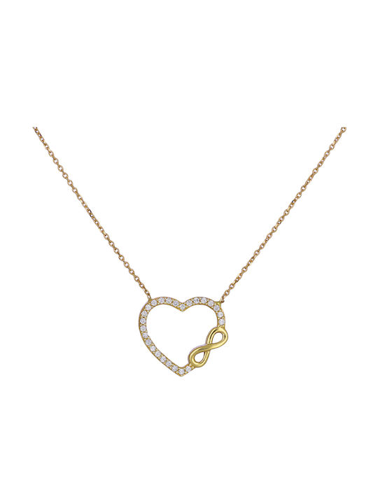 Necklace with design Heart from Gold 14K with Zircon