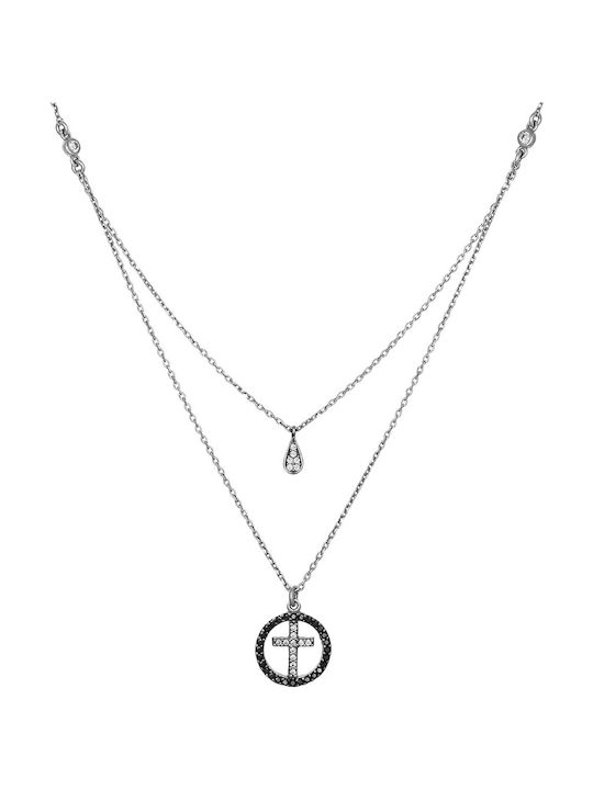 Necklace Double from Silver with Zircon