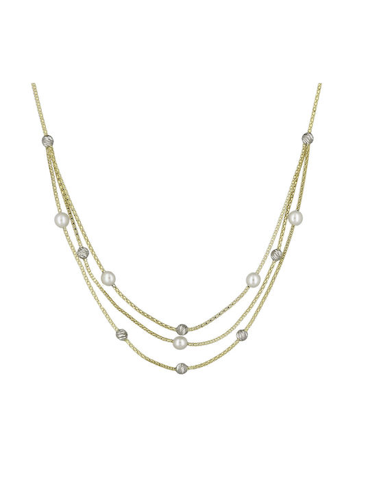 Halskette Dreifach aus Gold 14K mit Perlen