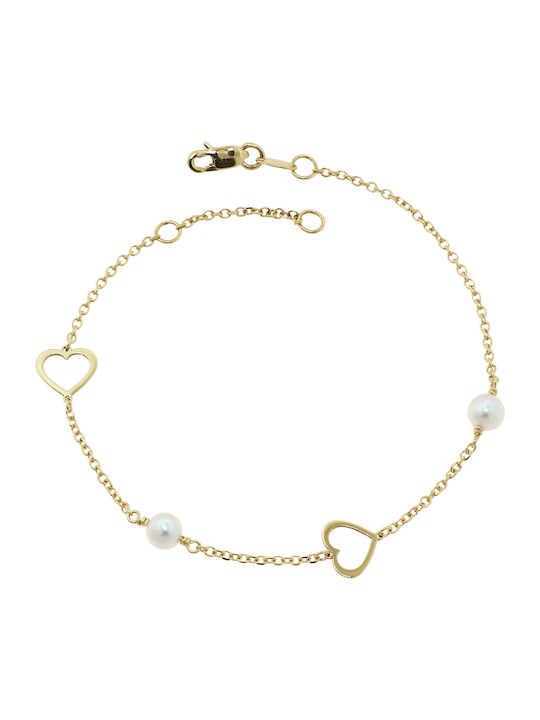 Bracelet Chain with design Heart made of Gold 14K with Pearls