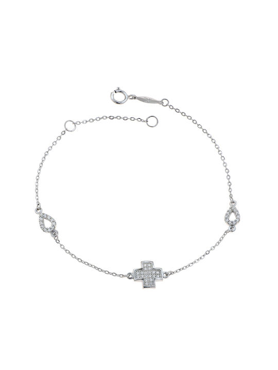 Bracelet Chain with Cross design made of White Gold 9K with Zircon