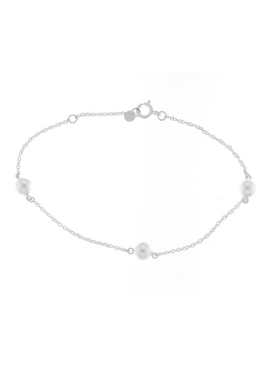 Q-Jewellery Γυναικείο Βραχιόλι Αλυσίδα από Λευκόχρυσο 14K με Πέρλες