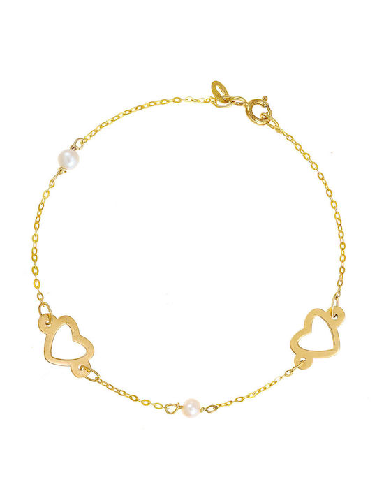 Bracelet Chain with design Heart made of Gold 14K