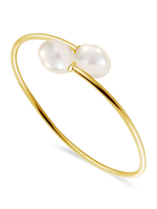 Margaritari Women's Handcuff Bracelet Gold Plated Silver with Pearls 15cm