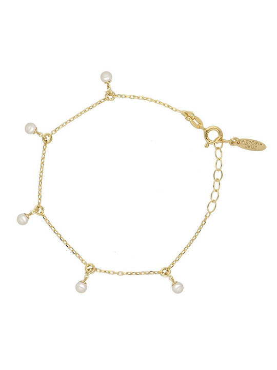 Victoria Cruz Bracelet Chain made of Silver Gold Plated with Pearls