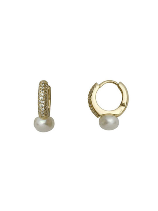 + & Earrings Hoops made of Gold 14K with Stones & Pearls