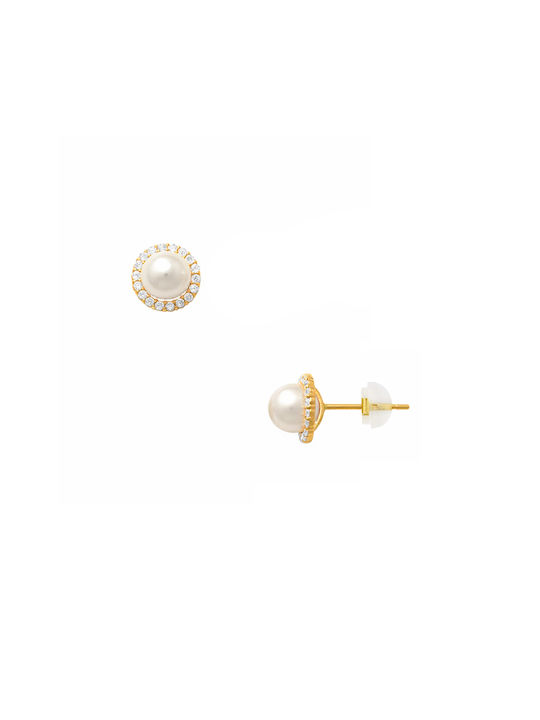 Earrings made of Gold 14K with Stones & Pearls