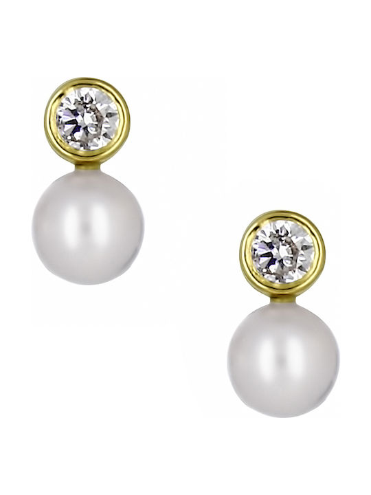 Earrings made of Gold 14K with Stones & Pearls