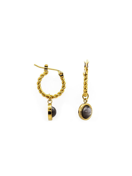 Piercing.gr Earrings Hoops made of Steel Gold Plated with Stones