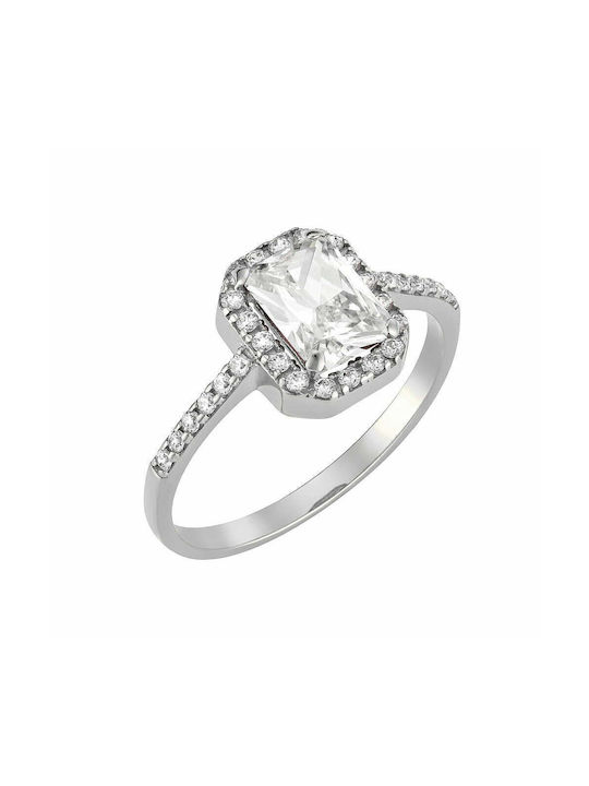 Women's White Gold Ring with Stone 14K