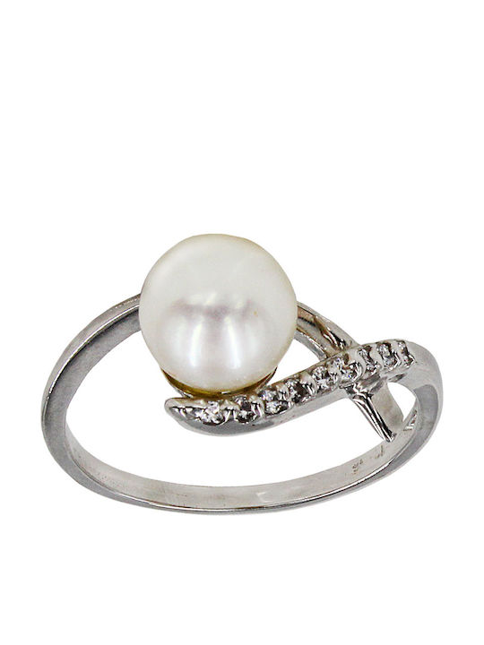 Roloi Kaliamanis Damen Ring mit Perlen & Zirkonia aus Weißgold 14K