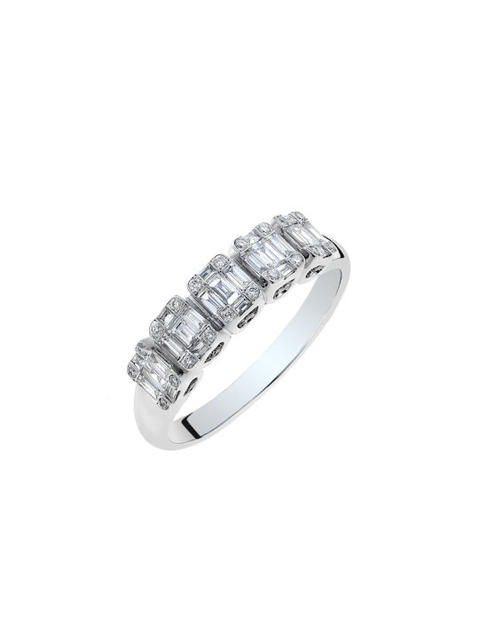 Women's White Gold Half Eternity Ring with Diamond 18K