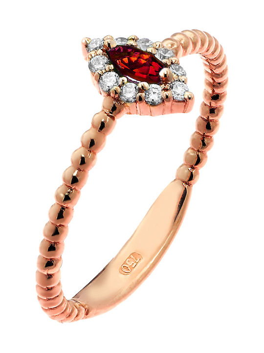 Дамски Пръстен с Диамант от Розово злато 18K