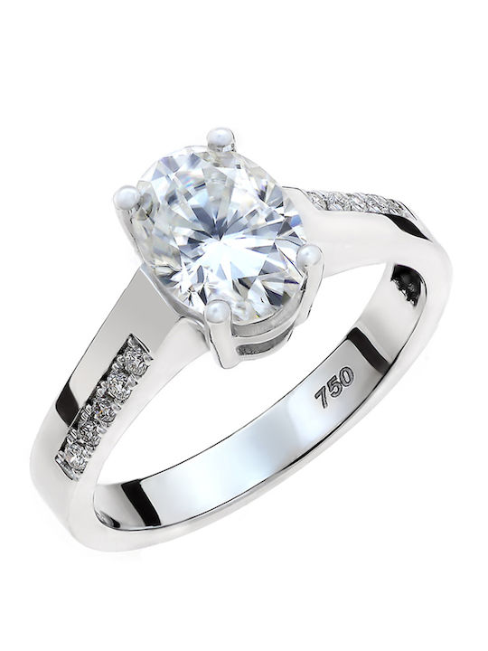 Women's Ring with Diamond & Moissanite in 18K White Gold
