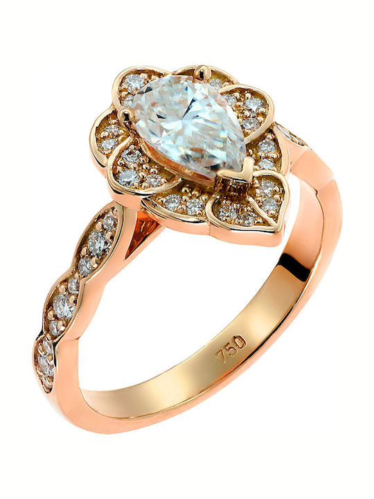 Дамски Пръстен с Диамант от Розово злато 18K