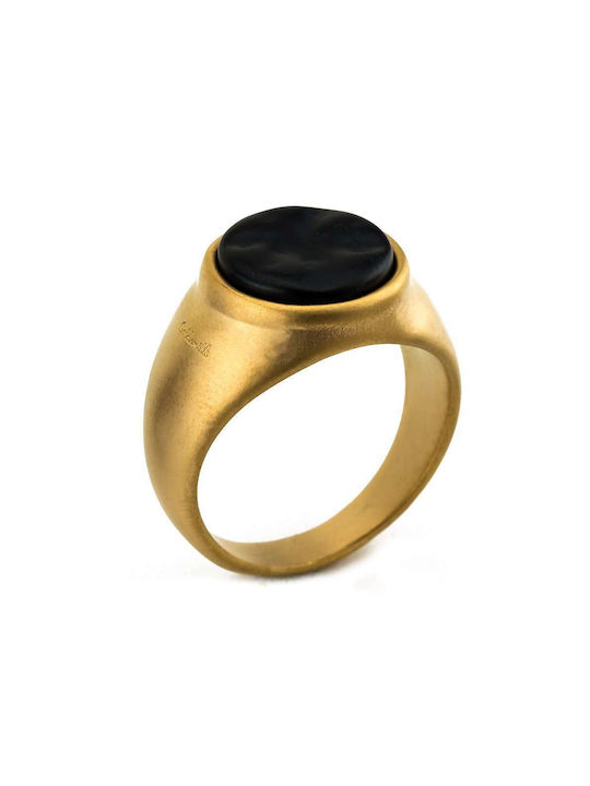 Goldsmith Goldsmith S Round Matte Stainless Ring made of Steel Gold Plated