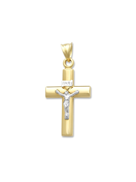 Herren Gold Kreuz 14K Beidseitig mit dem Gekreuzigten