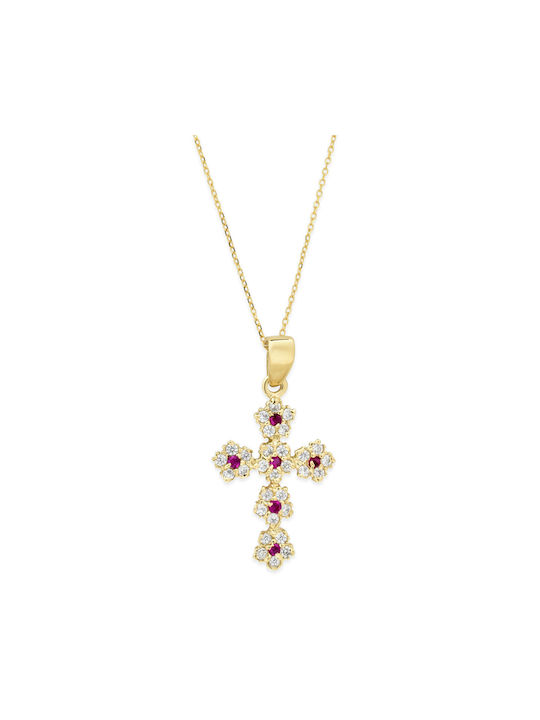 Damen Gold Kreuz 14K mit Kette