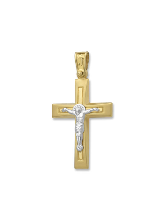 Herren Gold Kreuz 14K Beidseitig mit dem Gekreuzigten