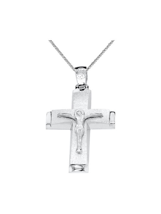 Herren Weißgold Kreuz 14K mit Kette