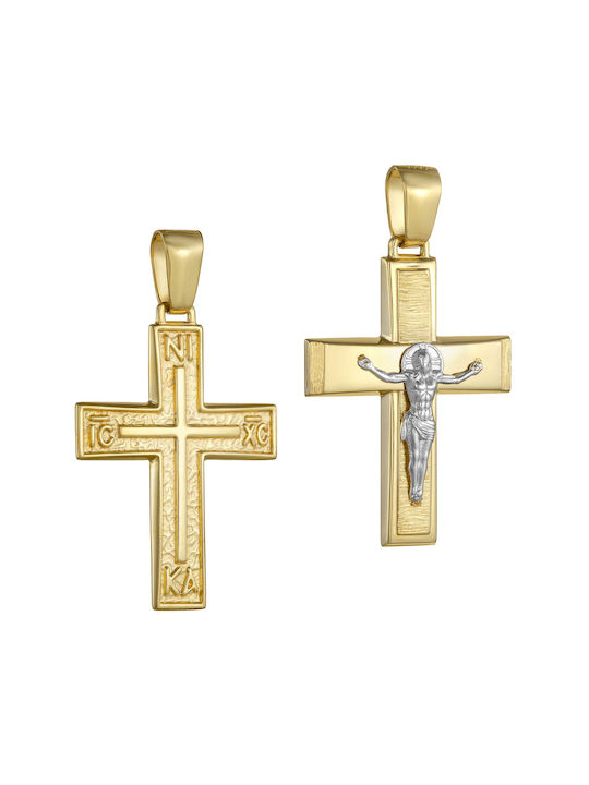 Herren Gold Kreuz 14K Beidseitig mit dem Gekreuzigten