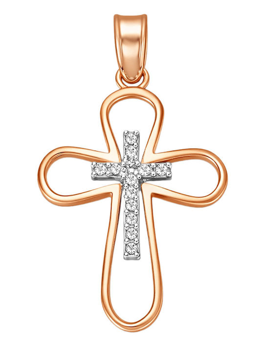 FenixJewelry Γυναικείος Ροζ Χρυσός Σταυρός 14Κ χωρίς Αλυσίδα