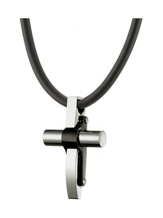 Black Men's Cross from Steel with Cord