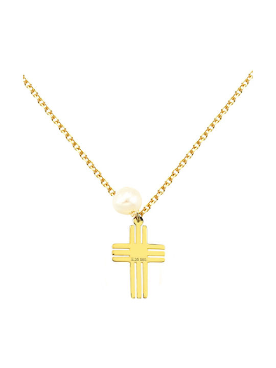 Damen Gold Kreuz 14K mit Kette