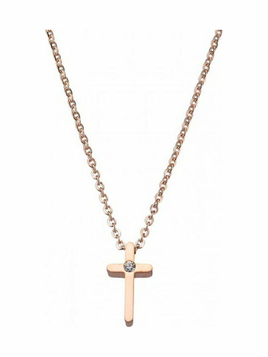 Art Collection Damen Kreuz aus Rosé Vergoldetem Stahl mit Kette