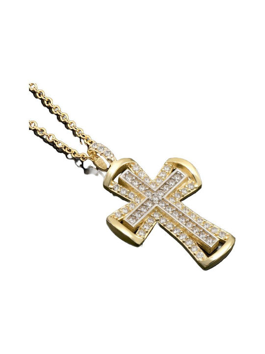 Damen Gold Kreuz 14K mit Kette