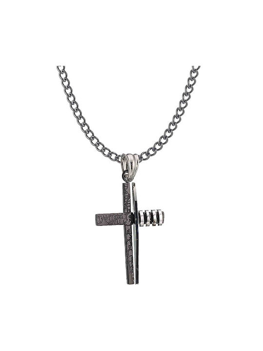 Black Cross from Steel with Chain