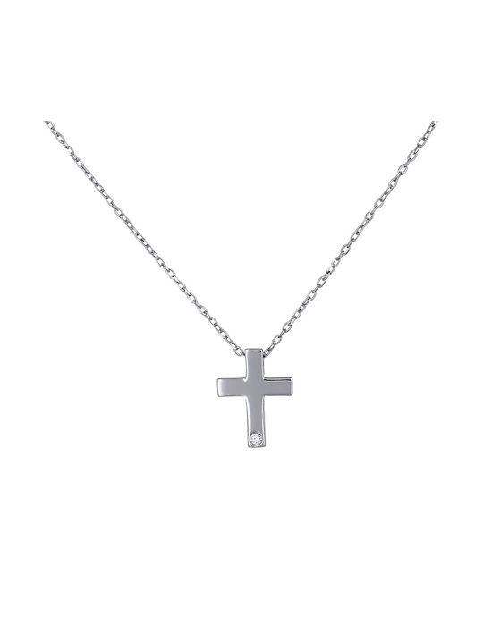 Weißgold Kreuz 14K Beidseitig mit Kette