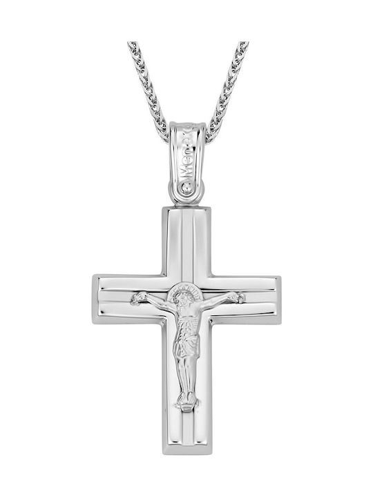 Men's White Gold Cross 14K with the Crucified with Chain