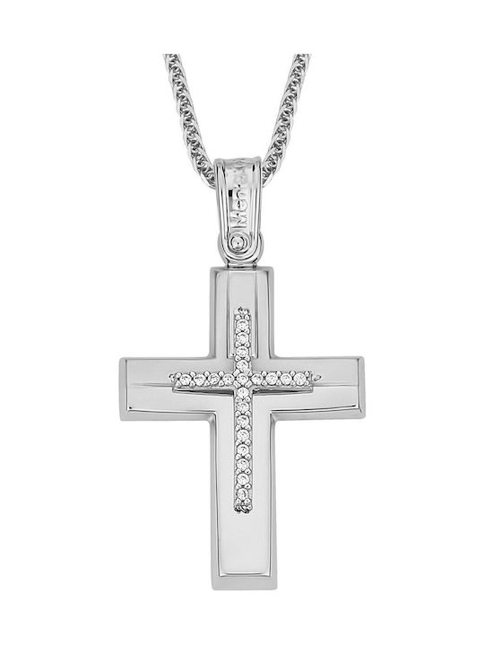 Damen Weißgold Kreuz 14K mit Kette