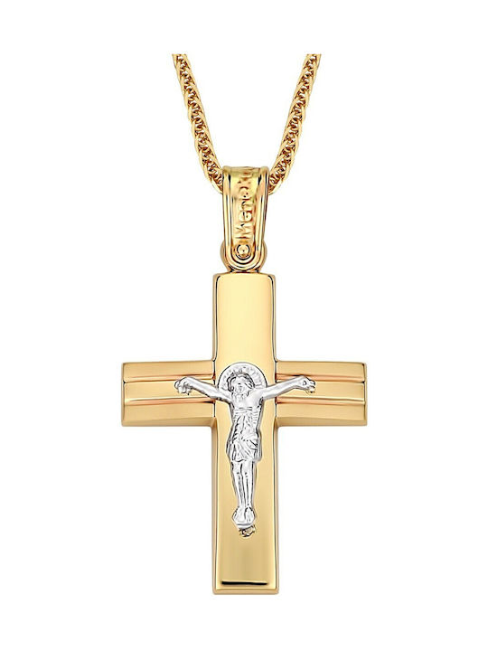 Herren Gold Kreuz 14K mit dem Gekreuzigten mit Kette