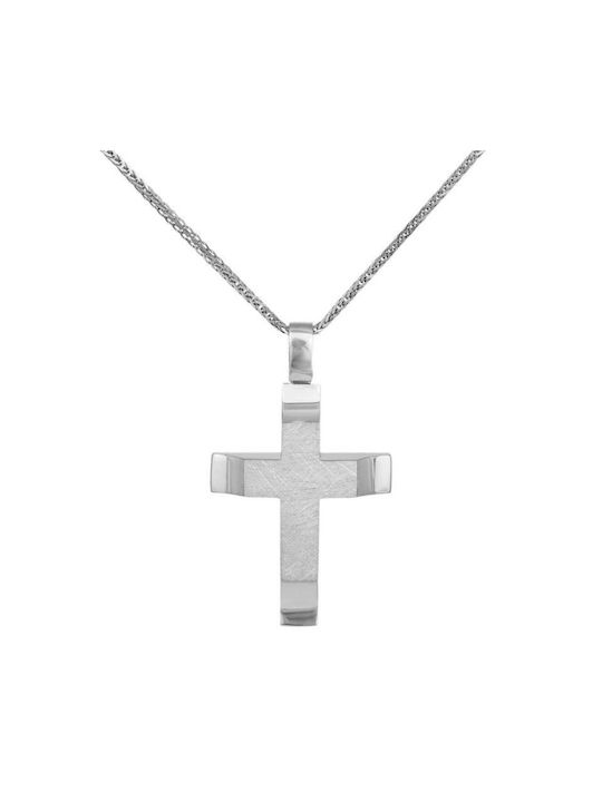 Men's White Gold Cross 14K Double Sided with Chain