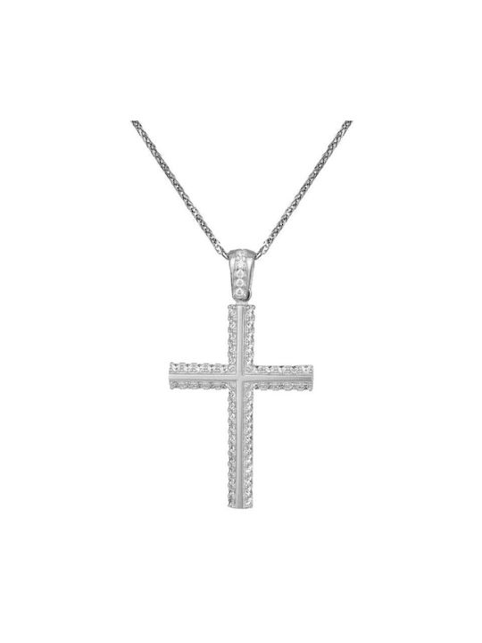 Damen Weißgold Kreuz 9K mit Kette