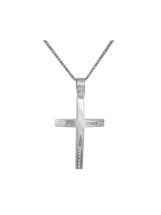 Damen Weißgold Kreuz 9K mit Kette