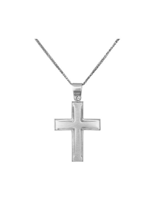 Men's White Gold Cross 9K with Chain