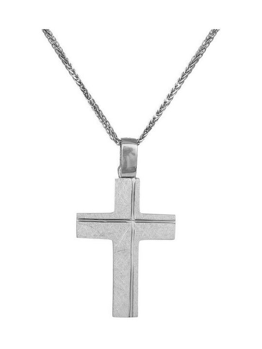 Herren Weißgold Kreuz 14K mit Kette