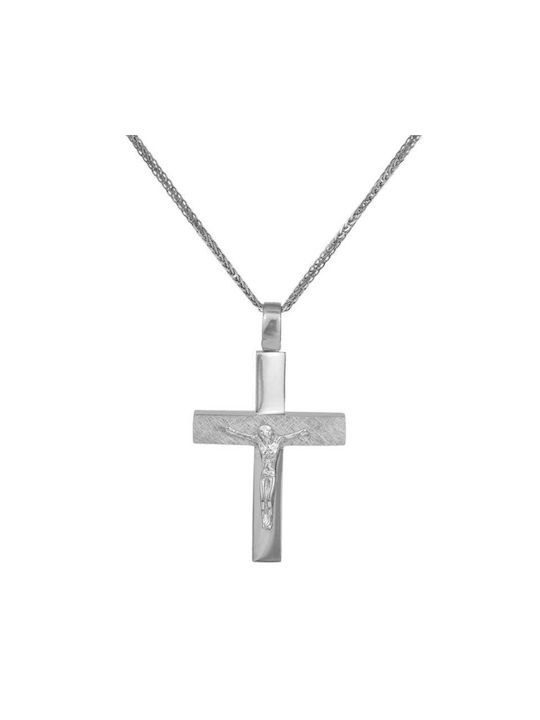 Men's White Gold Cross 14K with the Crucified with Chain