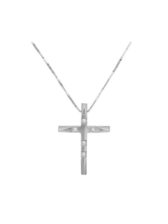 Damen Weißgold Kreuz 14K mit Kette