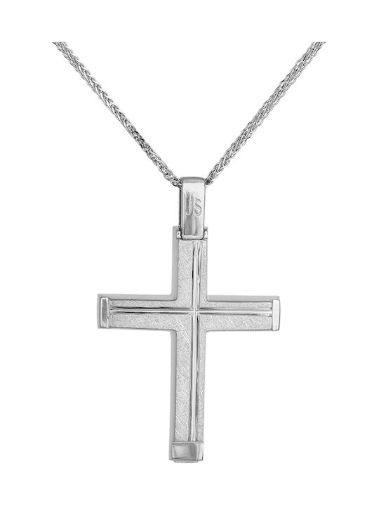 Herren Weißgold Kreuz 14K mit Kette