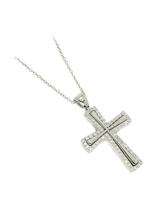 Art d or Women's White Gold Cross 14K Double Sided with Chain
