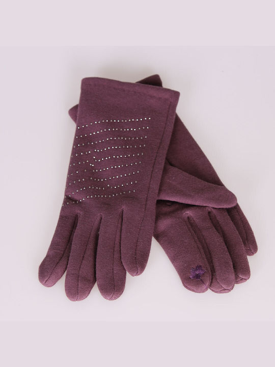 Μωβ Γυναικεία Γάντια Αφής με Γούνα